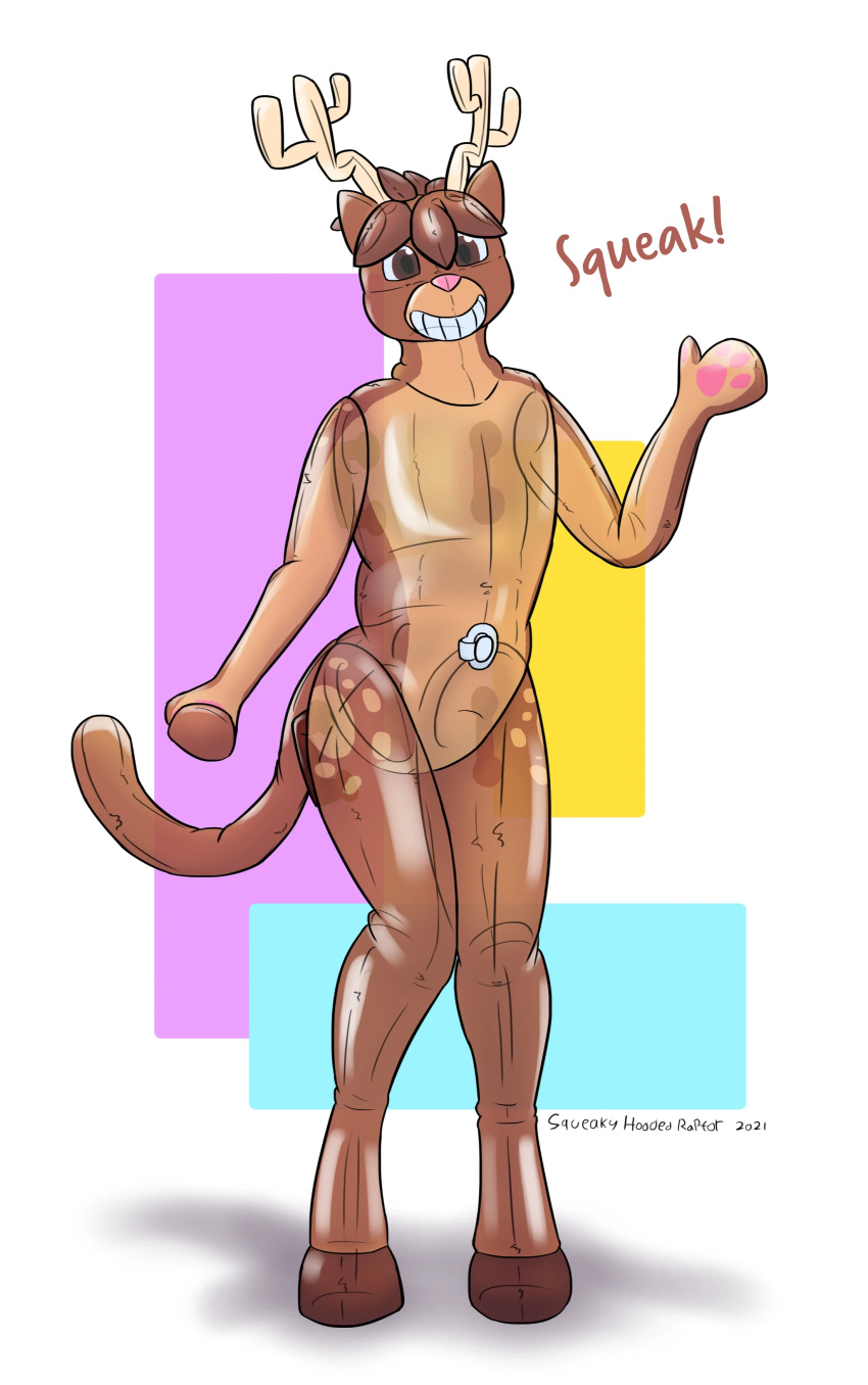 absurd_res animate_inanimate anthro deer deerkat_(blukek) handles_on_back hi_res hybrid inflatable living_inflatable male mammal permagrin rubber solo squeakyhoodedraptor text translucent translucent_body