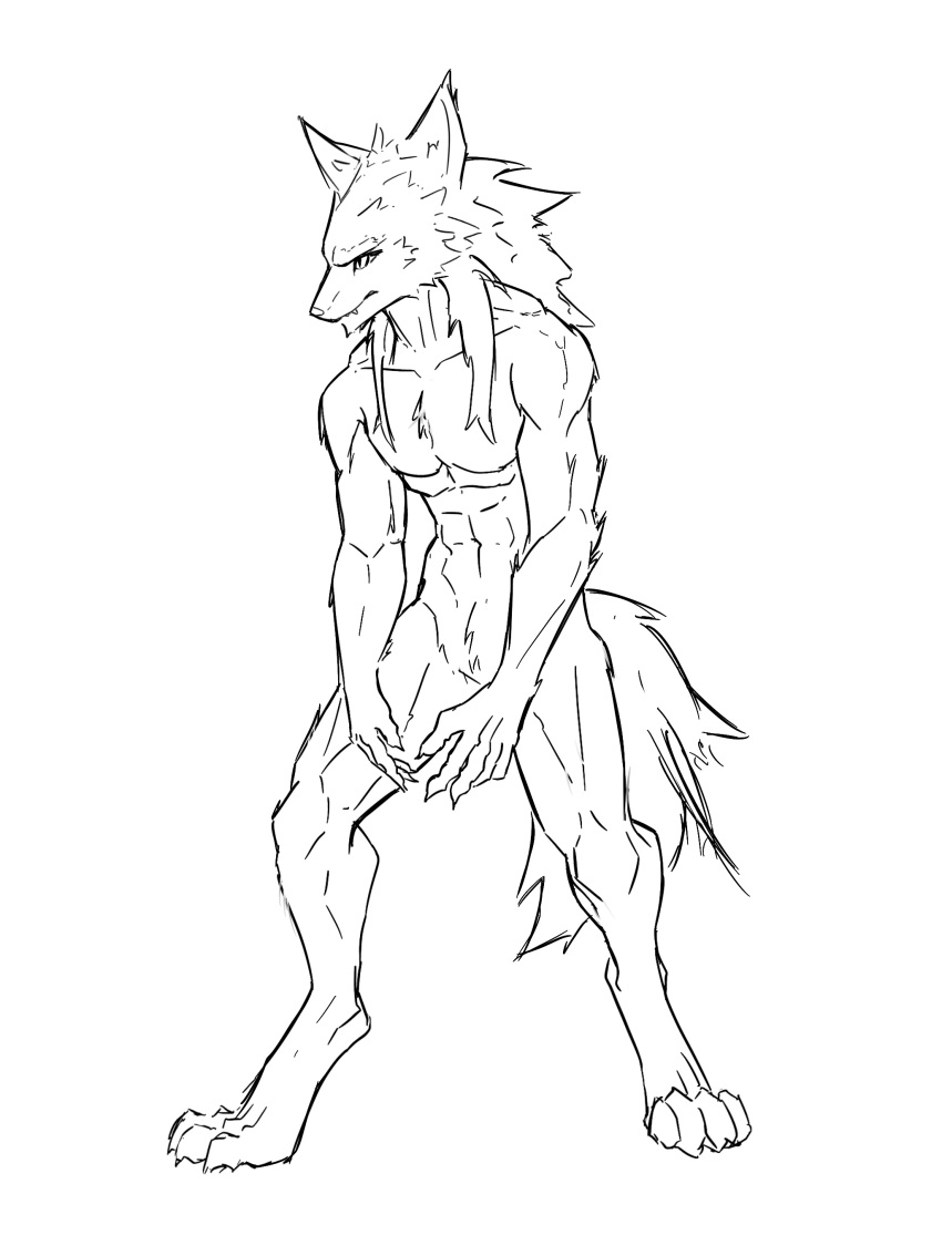 absurd_res anthro athletic canid canine canis flat_colors futuretankcrc hi_res looking_aside male mammal nude simple_background sketch solo standing wolf