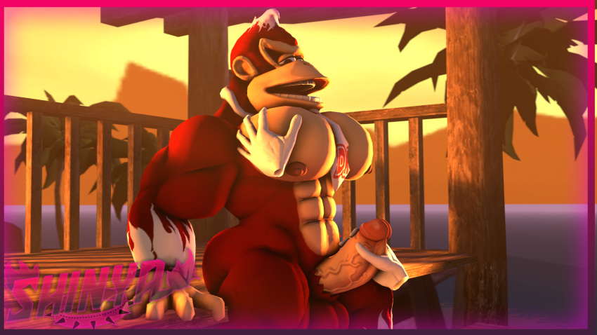 3d_(artwork) anthro big_pecs digital_media_(artwork) donkey_kong_(character) donkey_kong_(series) hi_res male male/male muscular nintendo pecs shinyagaia solo source_filmmaker stroking_penis