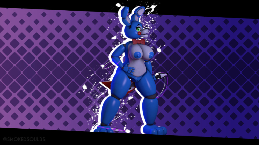 16:9 3d_(artwork) animatronic anthro big_breasts breasts butt digital_media_(artwork) english_text female five_nights_at_freddy's five_nights_at_freddy's_2 genitals glowing glowing_eyes hi_res lagomorph leporid looking_at_viewer machine mammal nipples nude pose pussy rabbit robot scottgames simple_background smokedsoul35 solo standing text thick_thighs toy_bonnie_(fnaf) wallpaper wide_hips widescreen