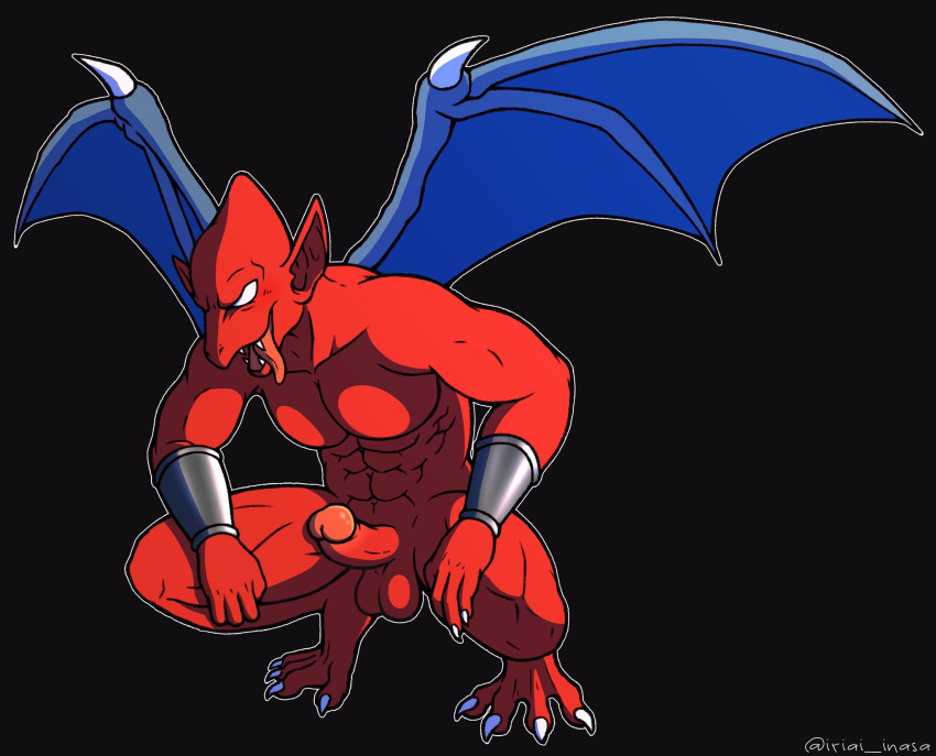abs anthro balls barefoot biceps capcom casual_erection casual_nudity demon demon's_crest erection feet firebrand gargoyle genitals ghosts_'n_goblins hi_res humanoid_genitalia humanoid_hands humanoid_penis iriai_inasa male manly muscular muscular_anthro muscular_male navel nude penis red_arremer red_body solo solo_focus teeth wings