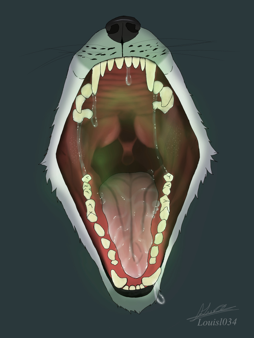 absurd_res ambiguous_gender anatomically_correct anthro bad_breath bodily_fluids breath_cloud breathing burp_cloud burp_fetish burping burping_in_face canid canine canis female feral front_view hi_res humanoid imminent_vore louisl034 male mammal mouth_shot open_mouth oral_vore saliva smelly solo taur throat tongue tongue_out uvula vore wolf
