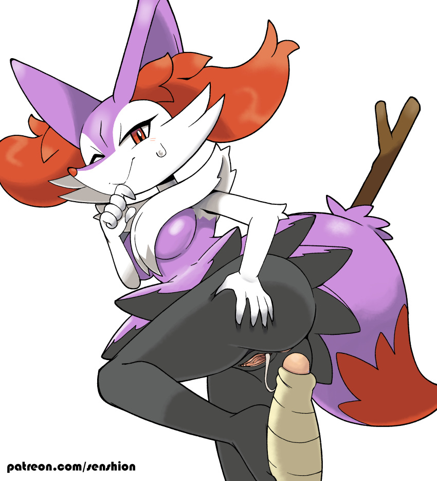 absurd_res after_sex after_vaginal anthro bodily_fluids braixen cum cum_in_pussy cum_inside duo female fur generation_6_pokemon genital_fluids genitals hi_res male male/female multicolored_body multicolored_fur nintendo nude penis pokemon pokemon_(species) purple_body purple_fur pussy senshion shiny_pokemon sweat white_body white_fur