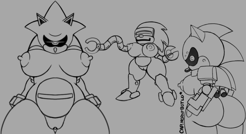 1_eye anthro areola big_breasts big_butt black_sclera breasts butt captainhornybotld crossgender eulipotyphlan female front_view genitals grey_background group hedgehog huge_butt looking_at_viewer looking_back looking_back_at_viewer machine mammal mecha_sonic mecha_sonic_mark_ii nipples pussy rear_view robot sega silver_sonic simple_background sonic_the_hedgehog_(series) thick_thighs trio wide_hips