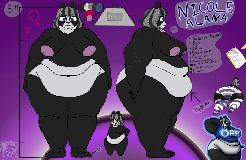 2023 4_toes absurd_res anthro bear belly belly_overhang big_belly big_butt butt cellulite english_text feet female giant_panda hi_res huge_butt huge_filesize mammal model_sheet morbidly_obese morbidly_obese_anthro morbidly_obese_female nicole_alana nude obese obese_anthro obese_female overweight overweight_anthro overweight_female puhba solo text toes