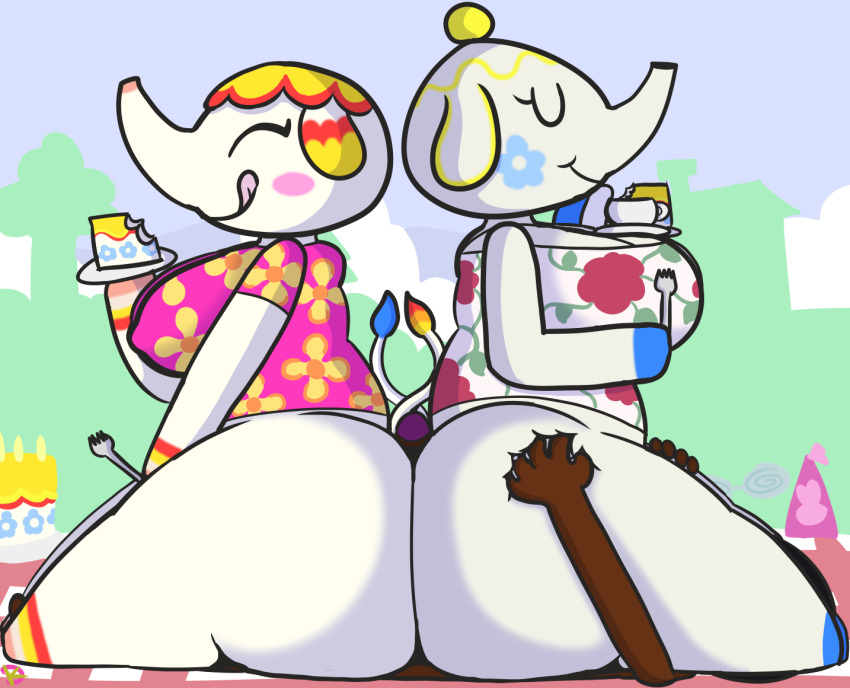 animal_crossing anthro big_breasts big_butt bottom_heavy breasts butt butt_grab clothed clothing collaborative collaborative_hot_dogging collaborative_sex elephant elephantid erect_nipples erection female group hand_on_butt hot_dogging human klutzatdusk male male/female mammal margie_(animal_crossing) nintendo nipples proboscidean public sex sitting_on_another size_difference teamwork tia_(animal_crossing) trio villager_(animal_crossing)