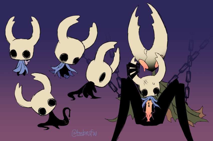 ambiguous_gender anthro cape chain clothing duo erection genitals hollow_knight hollow_knight_(character) horn horn_grab imminent_sex infected_(species) larger_male male male/ambiguous penis protagonist_(hollow_knight) questionable_consent size_difference smaller_ambiguous team_cherry teebsly the_infection_(hollow_knight) vessel_(species)