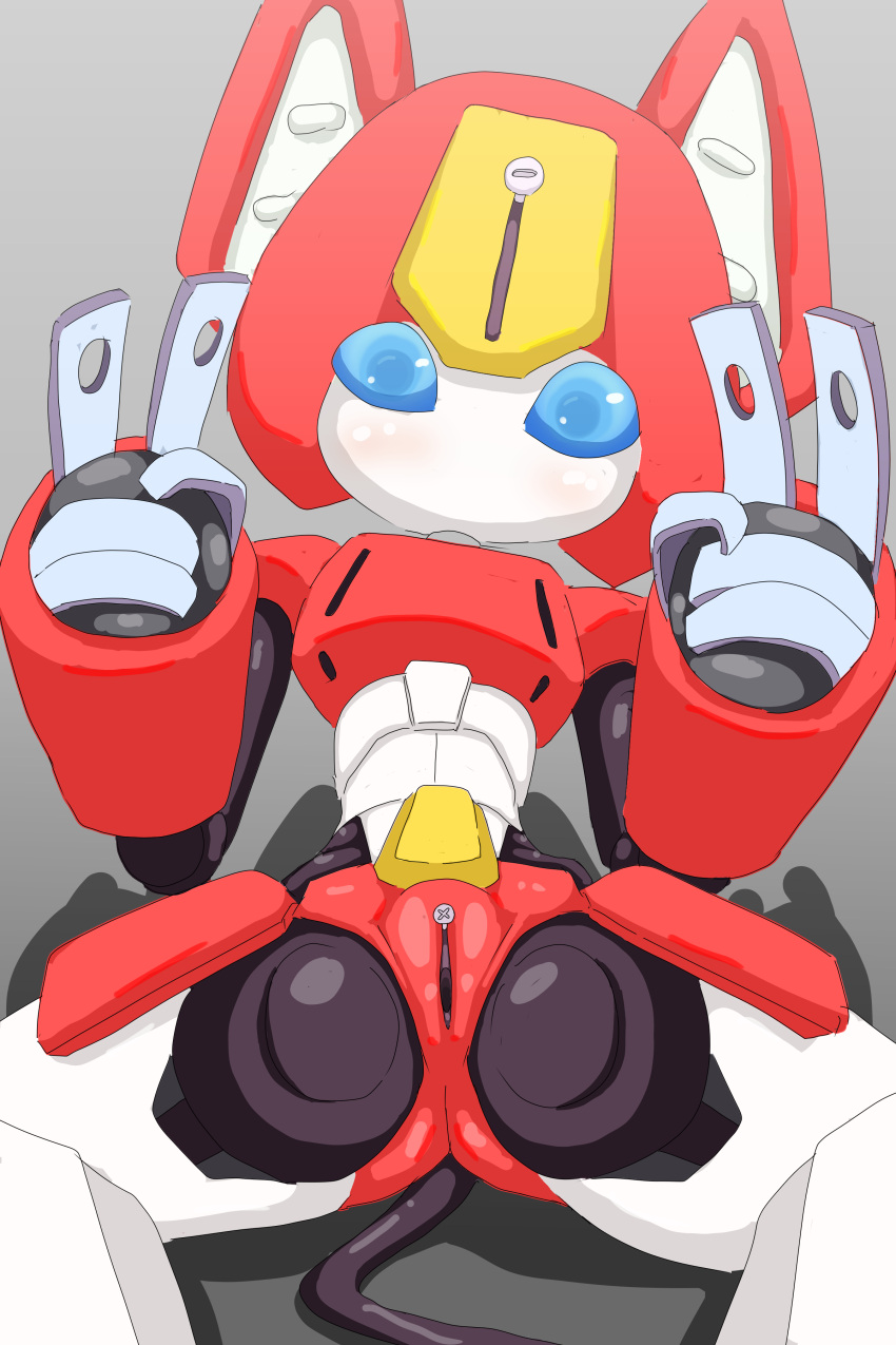 absurd_res double_v_sign female genitals gesture hi_res humanoid looking_at_viewer machine medabots medabots_(models) peppercat_(medabots) pussy robot robot_humanoid solo spread_legs spreading v_sign vulapa