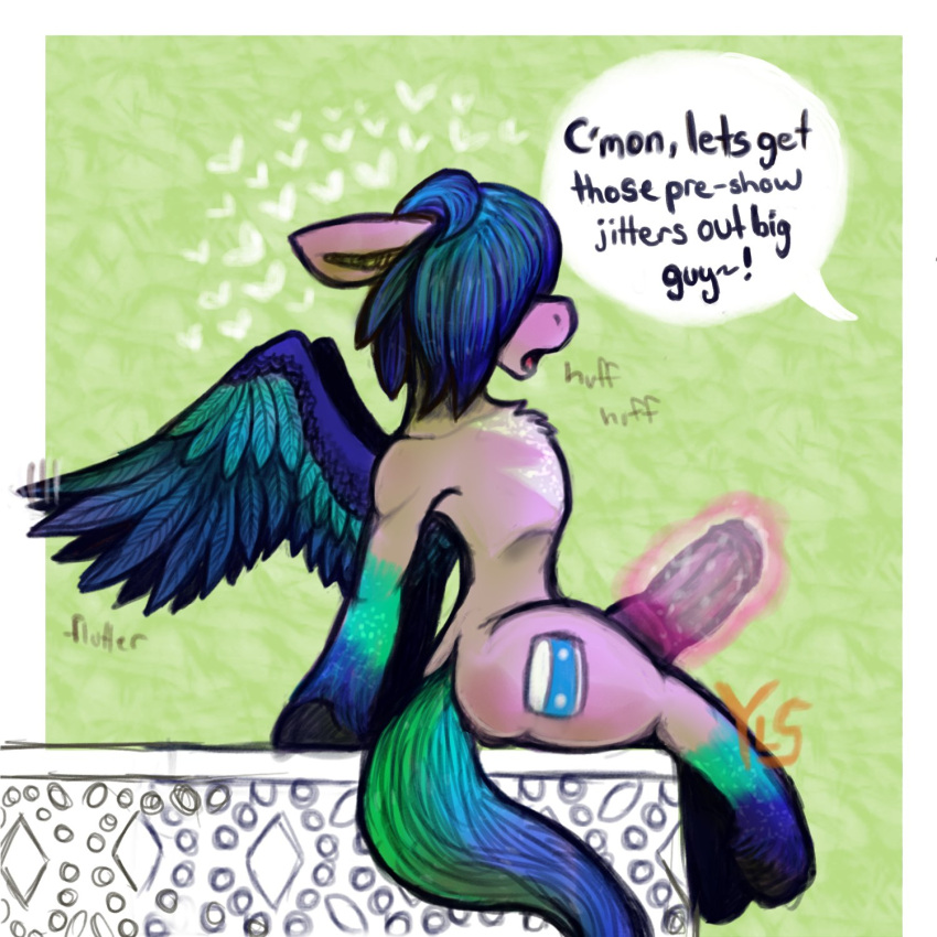 &lt;3 animal_genitalia animal_penis arpeggia_(mlp) blue_body blue_feathers blue_fur blue_hair blue_mane blue_tail breath chest_tuft cutie_mark dialogue digital_media_(artwork) english_text equid equine equine_genitalia equine_penis feathered_wings feathers feral fur genitals girly green_body green_fur green_tail hair hair_over_eyes hasbro hi_res hooves magic magicjob male mammal mane mlp_g5 multicolored_body multicolored_feathers multicolored_fur multicolored_hair multicolored_mane multicolored_wings my_little_pony pegasus penile penis purple_body purple_fur sitting solo tail telekinesis text tuft two_tone_hair two_tone_mane two_tone_tail wings yourlocalshuck