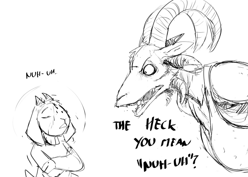 2023 angry anthro bovid caprine child demon dialogue duo english_text female goat hi_res hladilnik horn lucy_(hladilnik) male mammal sketch text tommy_(hladilnik) young
