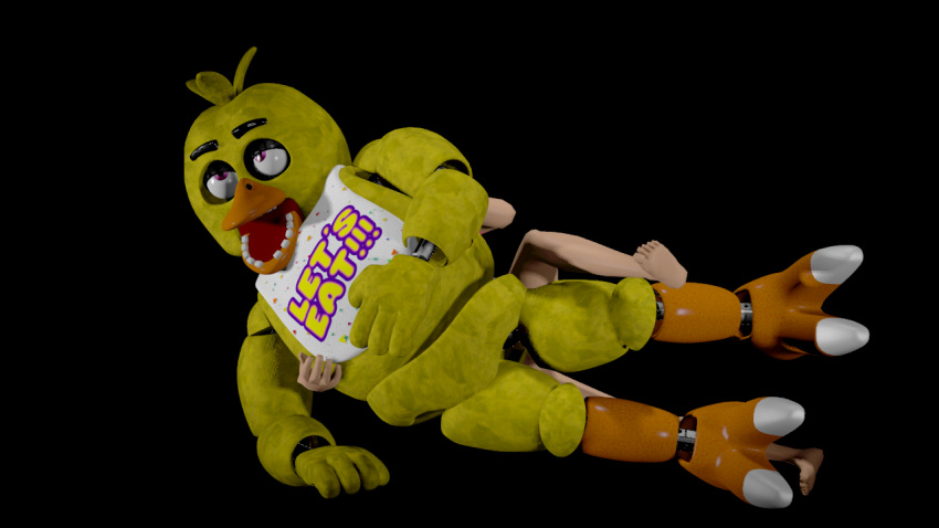 animatronic anon avian bird chica_(fnaf) chicken chicken_girl eyes_rolling_back female five_nights_at_freddy's from_behind_position fur galliform gallus_(genus) human looking_pleasured lying machine male male/female mammal on_side phasianid robot scottgames sex yellow_body yellow_fur