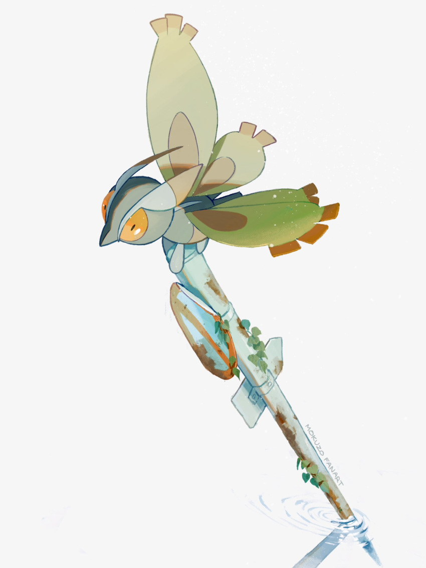 animal_focus bug highres holding leaf mokuzou_(moku_ssbu) mothim no_humans orange_eyes pokemon pokemon_(creature) ripples simple_background solo white_background