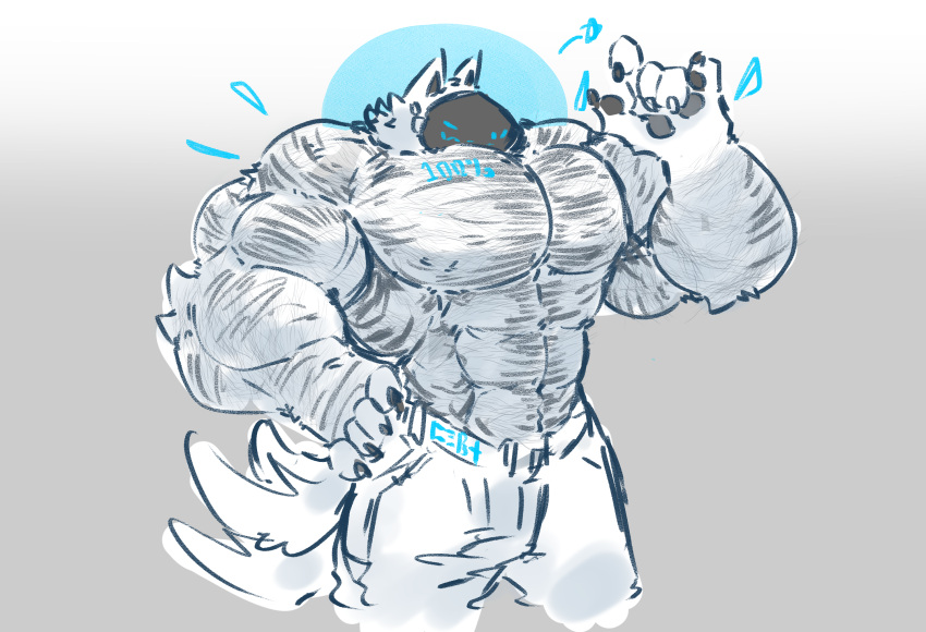 9000_(c3b4) big_muscles body_hair c3b4 fur hi_res huge_muscles machine male multi_tail muscular muscular_male protogen solo tail white_body white_fur