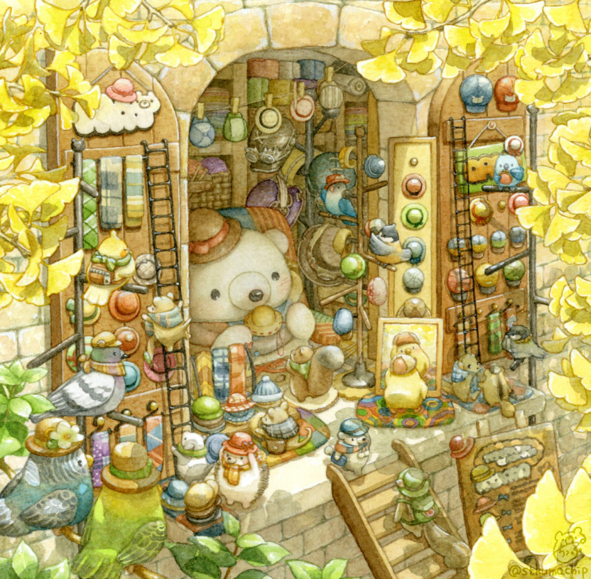 backpack bag bear bird hat ladder looking_at_mirror mirror mouse no_humans original polar_bear squirrel st.kuma twitter_username