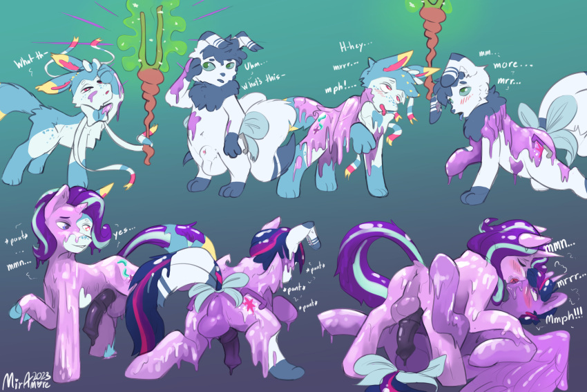 absurd_res accessory anthro balls blush bodily_fluids bow_ribbon cutie_mark dated digital_media_(artwork) duo eeveelution equid equine erection feathered_wings feathers feral friendship_is_magic frottage fur furgonomics generation_6_pokemon genital_fluids genitals goo_transformation hair hasbro hi_res horn kiss_on_lips kissing making_out male male/male mammal meowstic miramore multicolored_hair my_little_pony nintendo nude open_mouth penis pokemon pokemon_(species) purple_body purple_fur purple_hair ribbons sex signature simple_background staff_of_sameness starlight_glimmer_(mlp) sylveon tail tail_accessory tail_bow tail_ribbon text tongue transformation twilight_sparkle_(mlp) unicorn white_body white_fur winged_unicorn wings