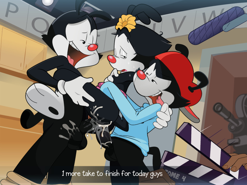 2023 anal animaniacs bodily_fluids brother_(lore) brother_and_sister_(lore) brother_penetrating_sister brothers_(lore) butt cum cum_in_ass cum_in_pussy cum_inside dot_warner english_text female gangbang genital_fluids genitals gosgoz group group_sex hi_res incest_(lore) male nude penis pussy pussy_juice sex sibling_(lore) sister_(lore) smile sweat sweatdrop text wakko_warner warner_brothers yakko_warner