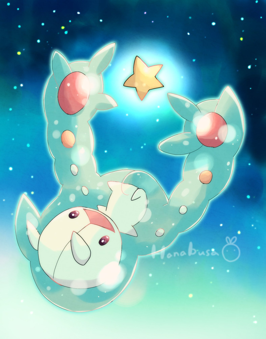 animal_focus artist_name commentary_request floating hanabusaoekaki highres night night_sky no_humans open_mouth pokemon pokemon_(creature) reuniclus sky solid_oval_eyes solo star_(sky) star_(symbol) upside-down