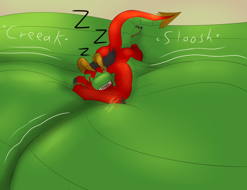 4_fingers anthro belly big_belly black_claws black_hair brown_horn claws dragon female fingers hair hi_res horn hyper hyper_belly ingeir_palar multicolored_body scalie sleeping solo tail watermark