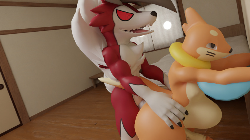 16:9 3d_(artwork) 3d_background abdominal_bulge anthro buizel butt canid canine claws digital_media_(artwork) duo erection fur generation_4_pokemon generation_7_pokemon genitals hair hi_res lycanroc male male/male male_penetrated male_penetrating male_penetrating_male mammal midnight_lycanroc nintendo nude open_mouth orangeflyingfox penetration penis pokemon pokemon_(species) sex simple_background size_difference white_body white_fur widescreen