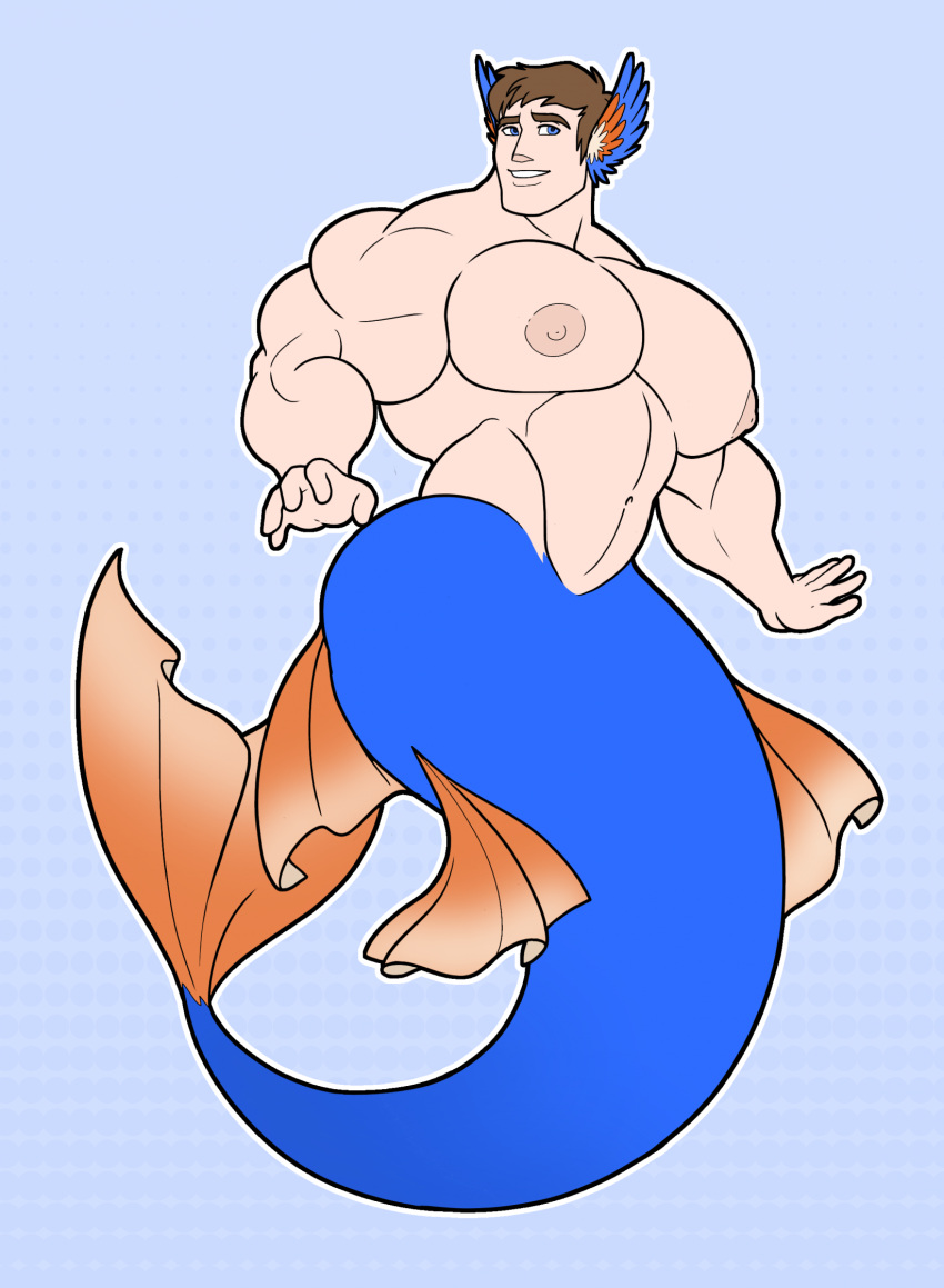 avian bird fish hi_res human humanoid hybrid male mammal marine merfolk mermay merperson muscular nandarazzi neptune_mereaux nipples pecs split_form transformation