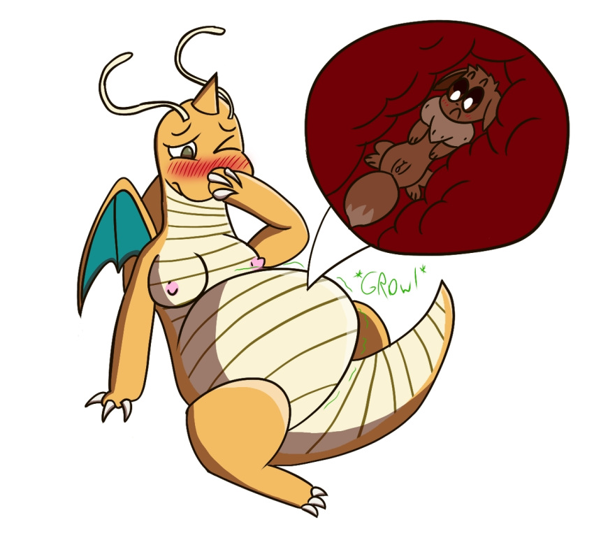 abdominal_bulge animal_genitalia antennae_(anatomy) aroused belly biped biped_to_quadruped bipedal_feral blush blush_lines breasts brown_body brown_body_hair brown_fur dominant dominant_female dragon dragonite duo eevee exposed_breasts female female/female feral feral_on_feral feral_pred feral_prey fur generation_1_pokemon genitals green_eyes horn inside_stomach mammal mammal/reptile nintendo orange_body orange_skin pokemon pokemon_(species) pred quadruped reptile rumbling_stomach scalie small_wings teal_wings vore wings