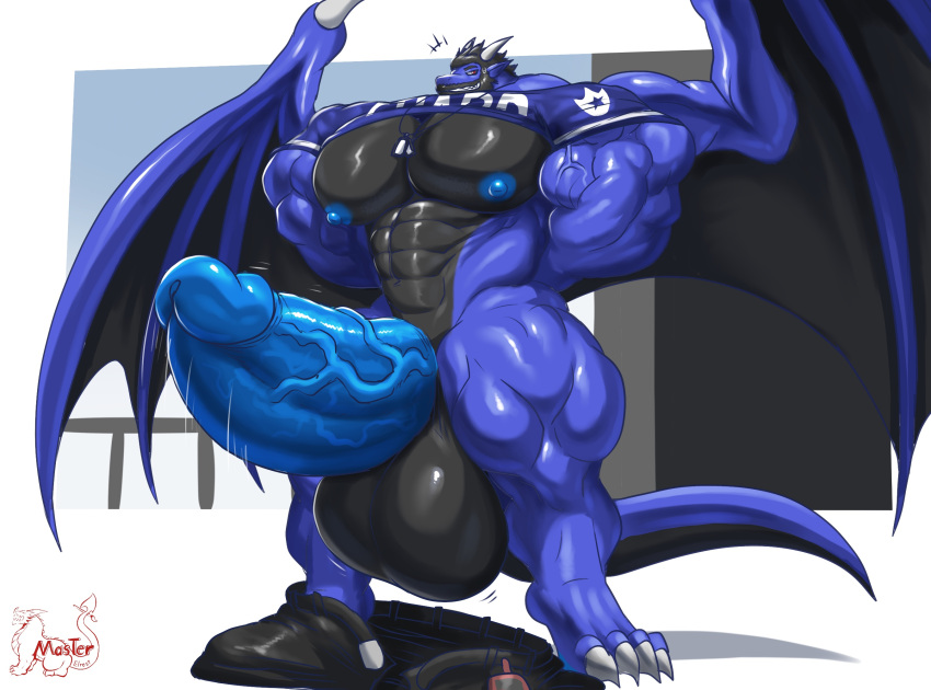 abs anthro areola balls big_balls big_muscles big_penis biped blue_body claws countershade_tail countershade_torso countershading dragon erection genitals glans hi_res horn huge_balls huge_muscles huge_penis humanoid_genitalia humanoid_penis hyper hyper_balls hyper_genitalia hyper_muscles hyper_penis male masterelrest membrane_(anatomy) membranous_wings muscular muscular_anthro muscular_male nipples pecs penis tail vein veiny_muscles veiny_penis wings