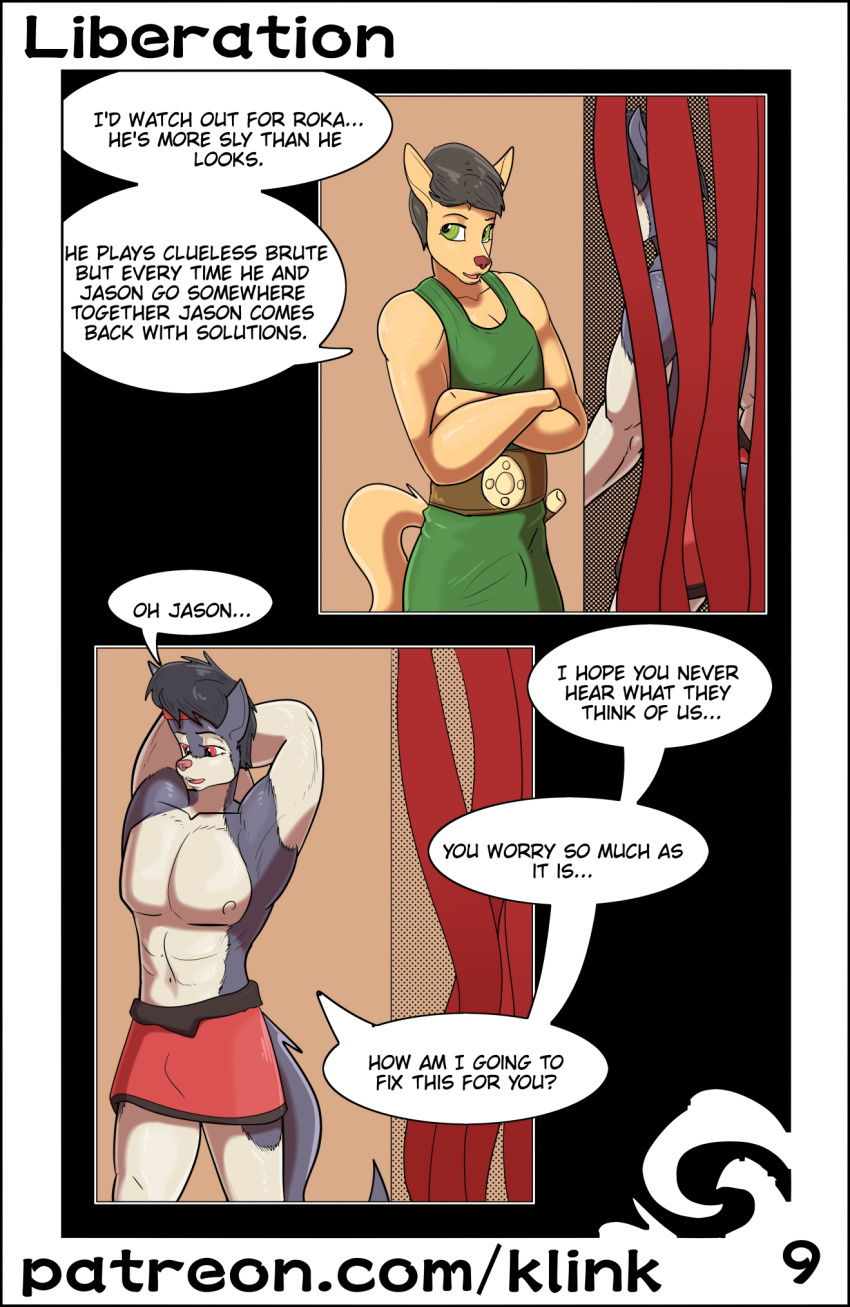 anthro canid canine colonel_klink comic hi_res male mammal muscular roka shirtless