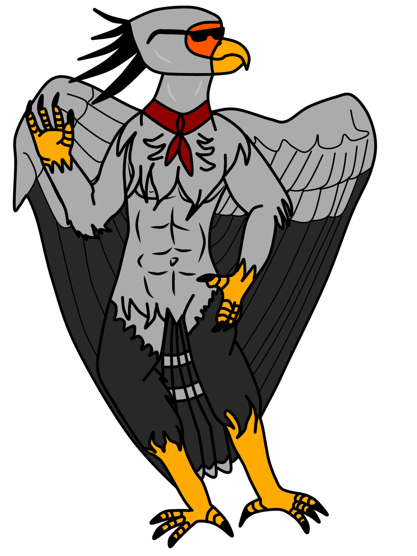 abs absurd_res accipitriform anthro avian beak bird claws eyewear feathers glasses hi_res male secretary_bird solo wings