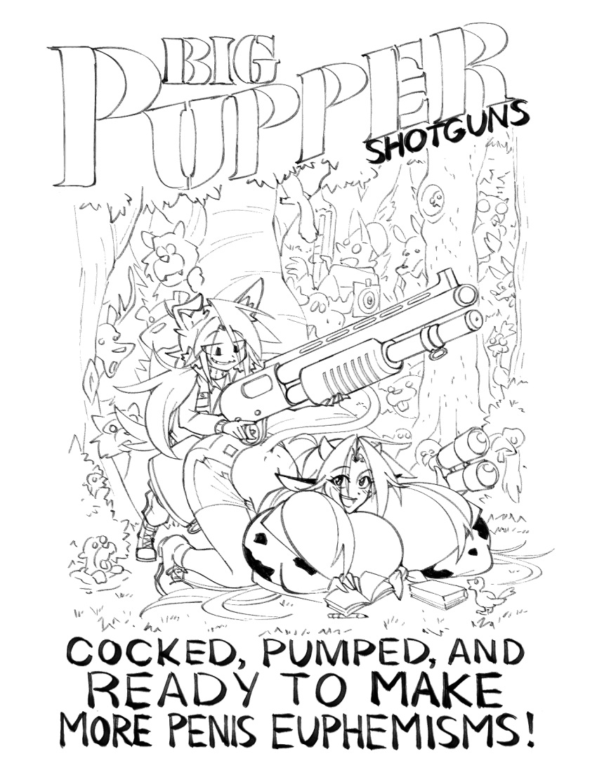 animal_humanoid avian bear big_breasts bird book bovid bovid_humanoid bovine bovine_humanoid breasts butt canid canid_humanoid canine canine_humanoid capreoline cattle_humanoid cleavage clothed clothing deer dog_humanoid eulipotyphlan female feral group gun hi_res huge_breasts human humanoid hyper hyper_breasts larger_female male mammal mammal_humanoid matsu-sensei meushi_mattie_(matsu-sensei) mole_(animal) monochrome moose mutt_matt_(matsu-sensei) nipple_outline open_mouth outside owl ranged_weapon shotgun size_difference smaller_male smile species_request tail text weapon