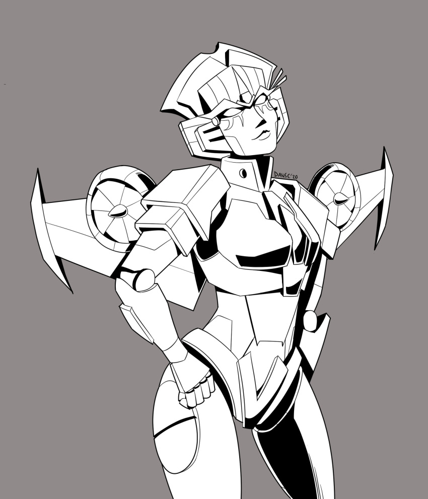 1girl absurdres breasts geisha hatching_(texture) highres humanoid_robot itsdansc linear_hatching lineart makeup mechanical_wings medium_breasts monochrome panties robot solo thighs transformers underwear windblade wings