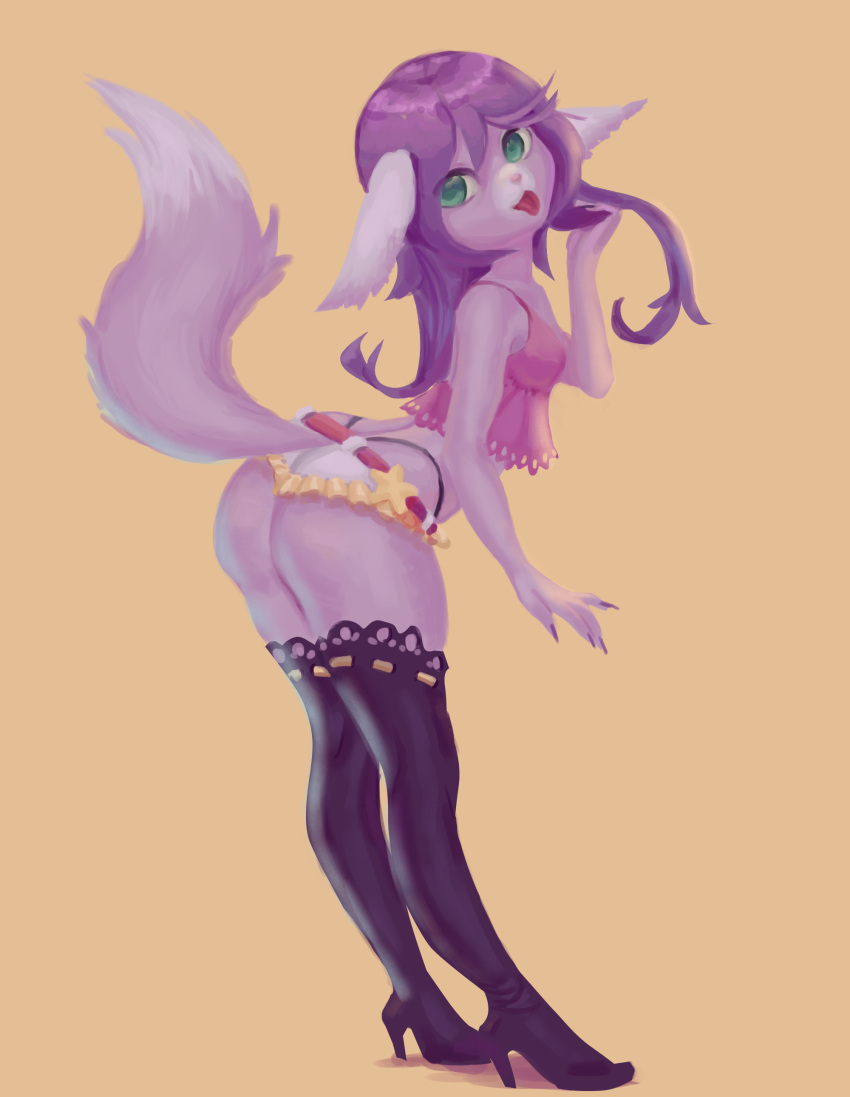 absurd_res ambiguous_gender anthro bottomwear butt caramelhooves claws clothed clothing crop_top cute_expression fan_character fluffy fluffy_ears fluffy_tail girly hi_res long_legs shirt shorts solo tail topwear