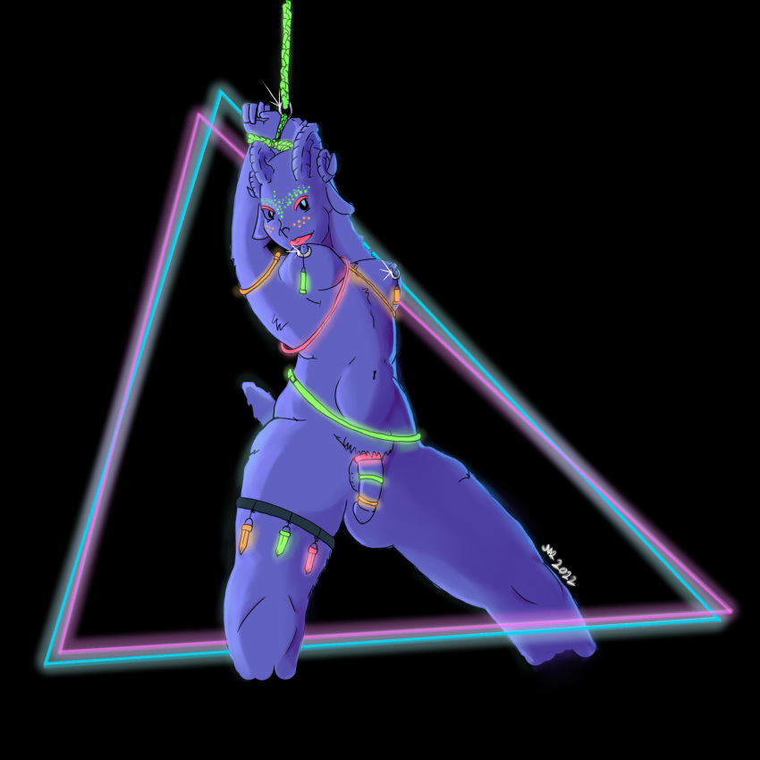 anthro bdsm blacklight bodypaint bondage bound bovid breasts caprine female genitals goat herm hi_res intersex looking_at_viewer male male/female mammal nar neon_lights penis piercing purple_body solo sowing_wild_goats synthwave