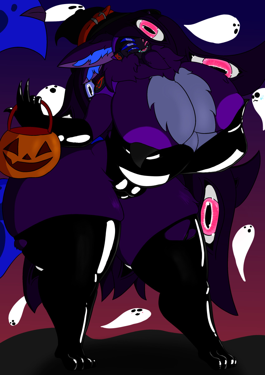 absurd_res anthro big_breasts breasts halloween hi_res holidays huge_breasts machine mamagen multi_breast multi_ear multi_eye protogenqueen royalty solo thick_thighs