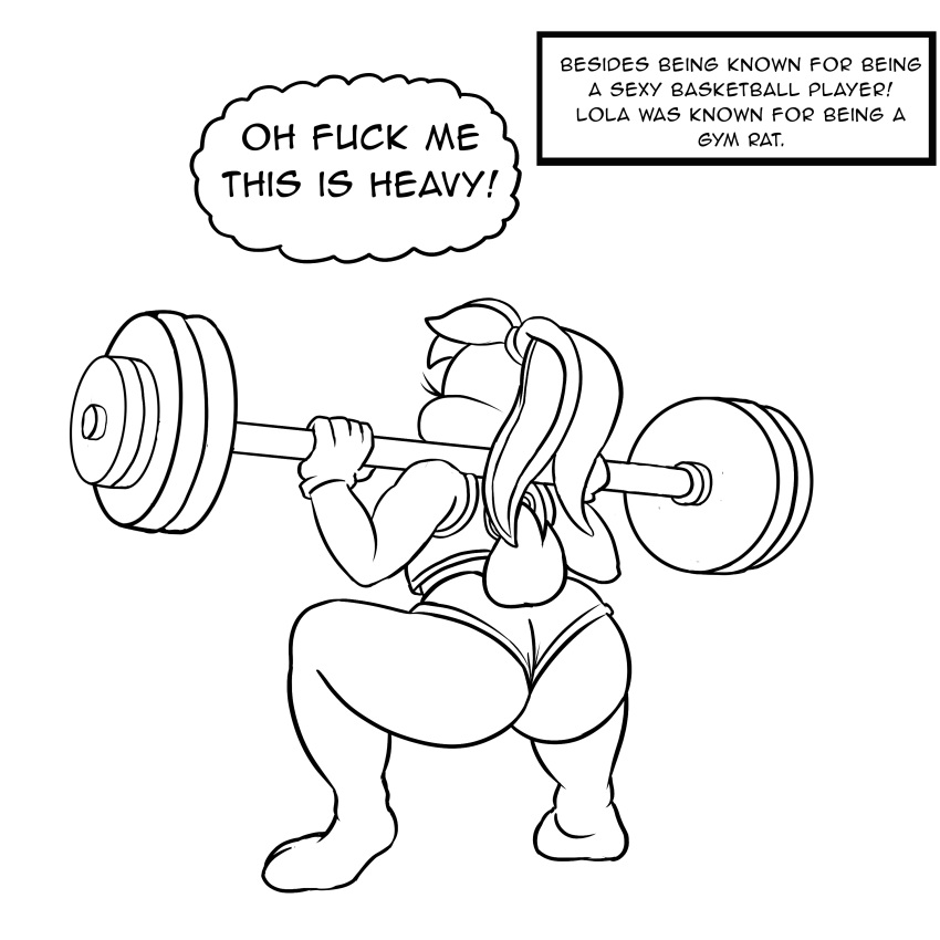 absurd_res anthro butt comic crouching exercise female hi_res humanoid lola_bunny looney_tunes lordcuckness solo text warner_brothers weightlifting workout