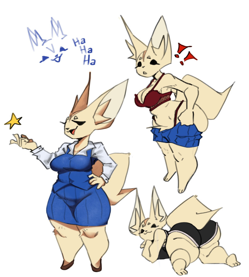 aggretsuko anthro bent_over big_butt bottomwear bra breasts butt canid canine cleavage clothed clothing crop_top dress dressing female fenneko fox hi_res huge_butt mammal overall_dress rottenarmor sanrio shirt shorts small_feet solo suprised_look thick_thighs thong topwear underwear