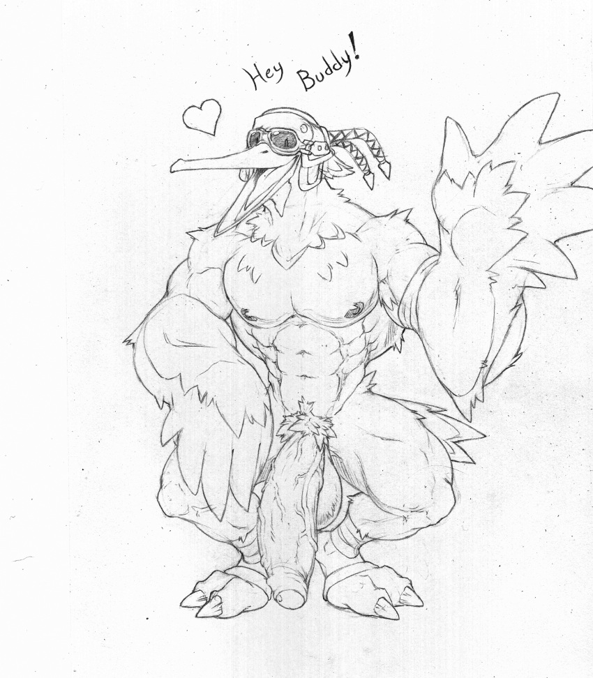 &lt;3 2023 abs anthro avian balls big_penis black_and_white crouching dialogue foreskin genitals graphite_(artwork) hi_res humanoid_genitalia humanoid_penis looking_at_viewer male monochrome muscular muscular_anthro muscular_male nintendo nipples pecs pencil_(artwork) penis penn_(tloz) pubes rito sketch solo text the_legend_of_zelda traditional_media_(artwork) utx-shapeshifter vein veiny_penis