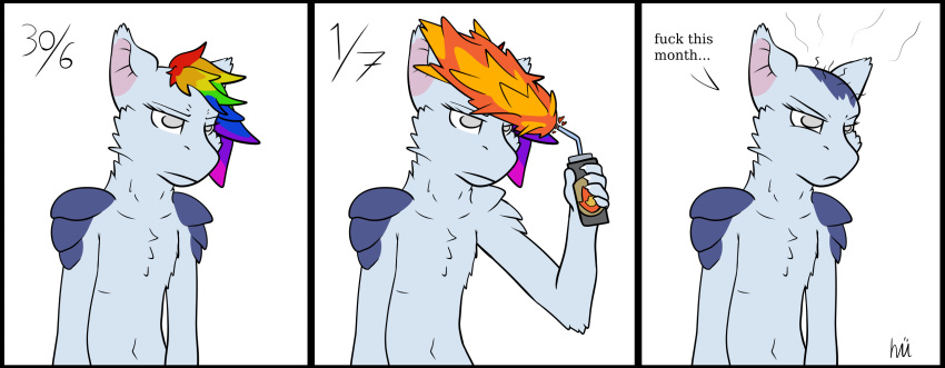 3_panel_comic andromorph angry blowtorch dragon fire hi_res intersex male mutemyth profanity rainbow_colored_hair sonar_caspersky text torch