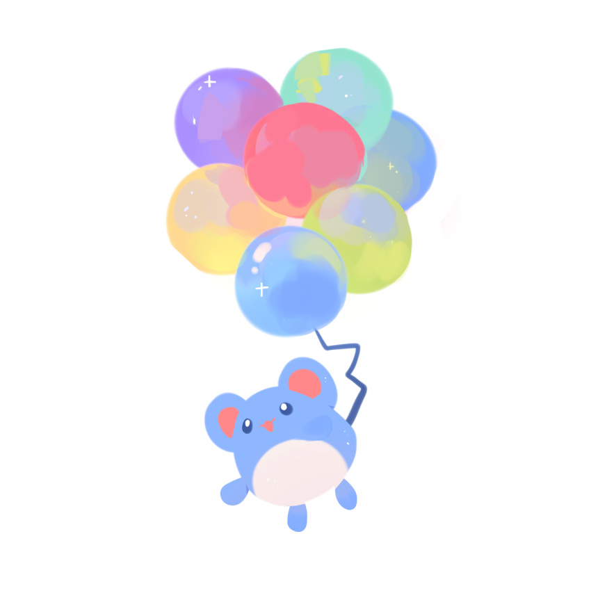 balloon full_body highres ieafy marill no_humans open_mouth pokemon pokemon_(creature) simple_background smile solo white_background