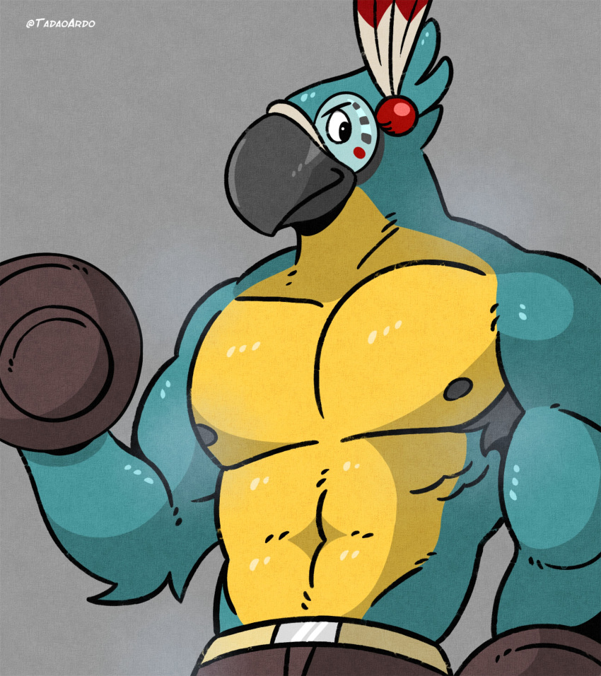 abs absurd_res anthro armpit_hair avian beak biceps bird black_beak black_eyes blue_body body_hair breath_of_the_wild exercise hi_res kass_(tloz) lifting male mammal muscular muscular_anthro muscular_male nintendo nipples pecs rito solo steam tadaoardo the_legend_of_zelda weightlifting workout