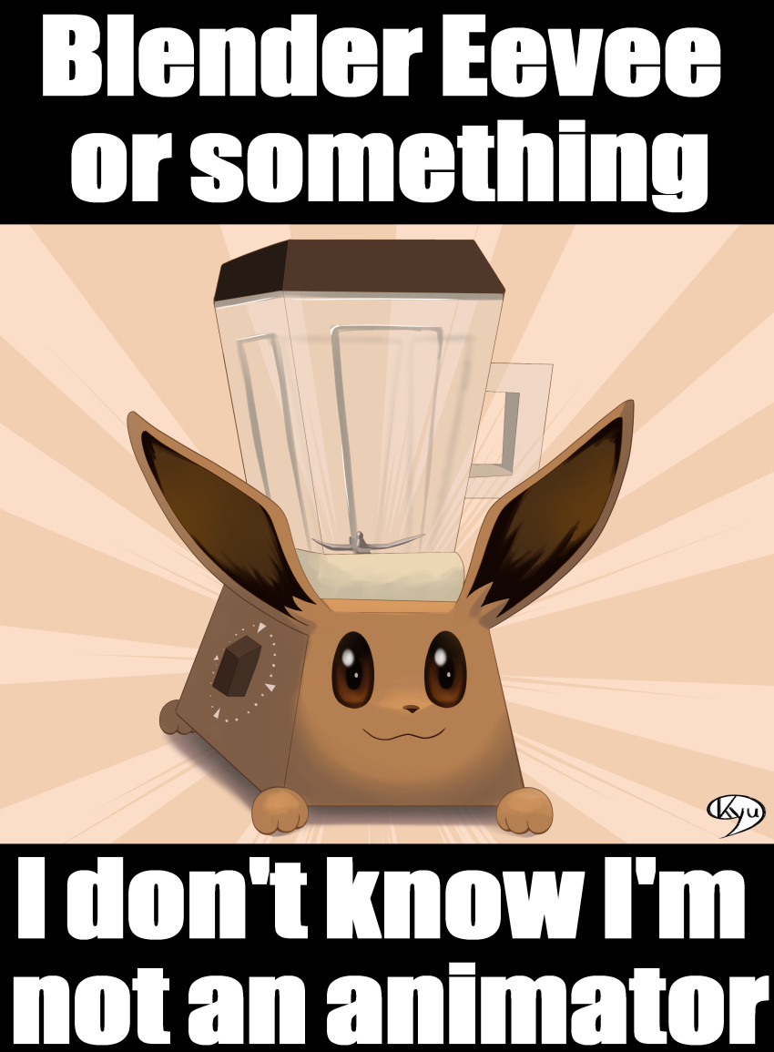 :3 absurd_res after_transformation ambiguous_gender animate_inanimate appliance blender_(machine) blender_eevee container eevee english_text generation_1_pokemon glass glass_container hi_res implied_transformation kitchen_appliance kyuq meme nintendo pokemon pokemon_(species) solo text