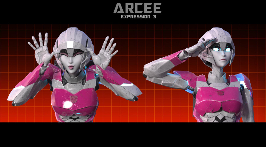 1girl 3d arcee autobot blender_(medium) blue_eyes breasts closed_eyes colored_skin expressions glowing glowing_eyes helmet highres humanoid_robot jpl-animation medium_breasts metal_skin pink_lips robot robot_girl science_fiction solo tongue tongue_out transformers upper_body white_skin