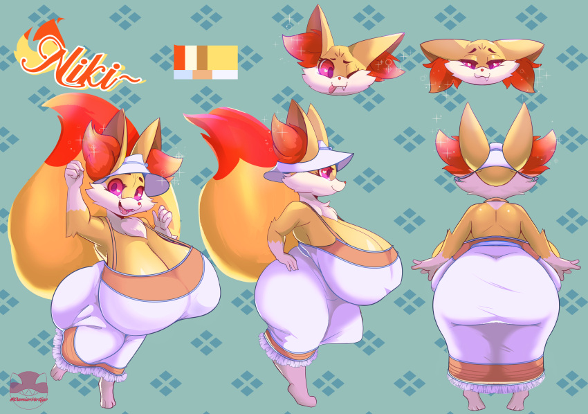 absurd_res anthro big_breasts big_butt blep breasts butt cleavage clothed clothing damianvertigo female fennekin generation_6_pokemon hi_res huge_breasts huge_butt nintendo pokemon pokemon_(species) solo tongue tongue_out