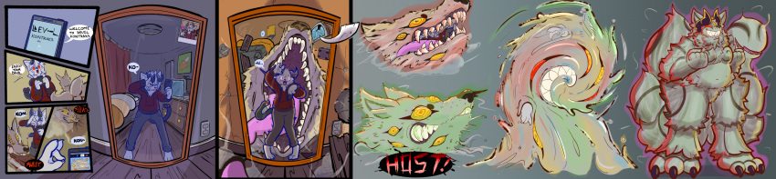 2_horns absurd_res ambiguous_gender anthro archermouse canid canine chainsaw_man chimera claws clothed clothing comic demon duo feral feral_to_anthro fox fox_devil_(chainsaw_man) fur fusion hi_res hindpaw horn hybrid living_tail long_image macro mammal mirror open_mouth paws reptile scalie sharp_teeth snake snake_tail tail teeth toe_claws transformation unusual_anatomy unusual_tail vore wide_image