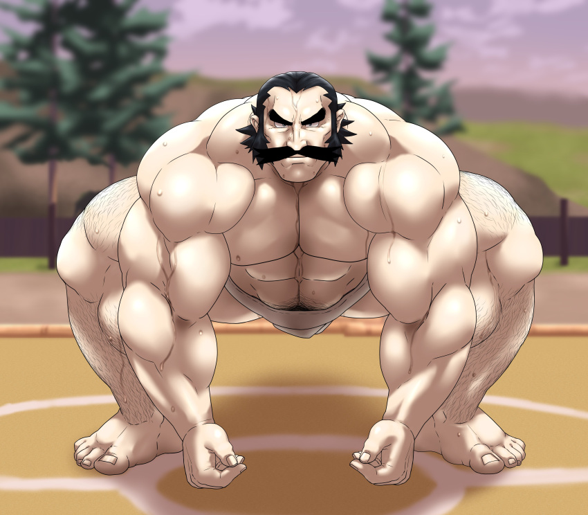 absurdres ass bara beard bulk facial_hair highres hitenmaru huge_ass hunk mature_male muscular muscular_male non-web_source short_hair yaoi