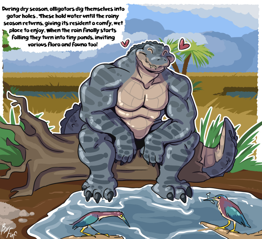 &lt;3 2023 alligator alligatorid anthro avian avian_feet beak big_biceps biped bird claws closed_smile clothed clothing crocodilian day english_text eyes_closed feathered_wings feathers feral fish fuf grass group hi_res log male male_focus marine mouth_closed muscular muscular_male outside pecs plant reptile scalie sharp_teeth sitting smile solo_focus standing teeth text toe_claws topless topless_male water wings wood