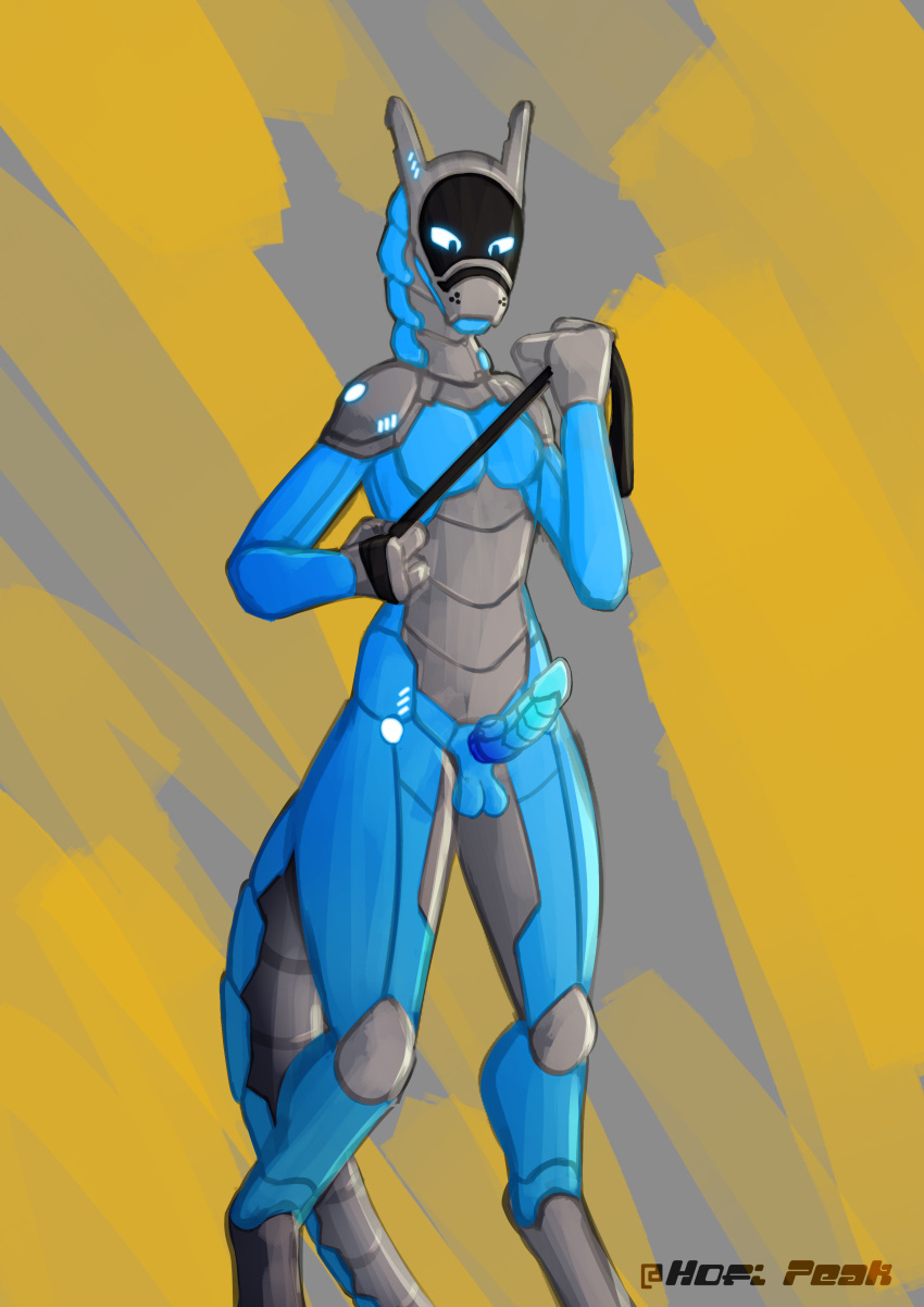 absurd_res android anthro balls breasts digital_drawing_(artwork) digital_media_(artwork) erection fingers genitals glistening hi_res hofi-peak horn looking_at_viewer machine male nude penis robot simple_background solo standing synth_(vader-san) tail