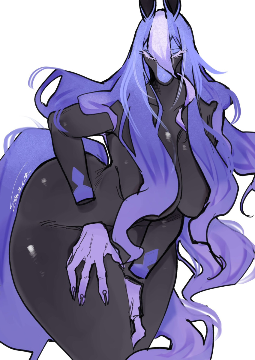 anthro big_breasts black_body breasts butt equid equine female fur generation_8_pokemon hair hi_res legendary_pokemon mammal nintendo nipples nude pokemon pokemon_(species) signature simple_background sirn_0121 solo spectrier