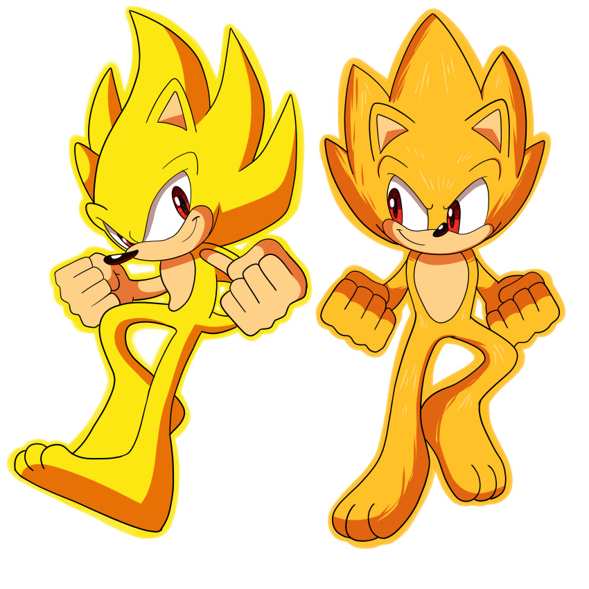 absurd_res anthro bare_hands barefoot domestic_maid duo feet fur hi_res male nude red_eyes sega sonic_the_hedgehog sonic_the_hedgehog_(film) sonic_the_hedgehog_(series) super_form super_sonic yellow_body yellow_fur