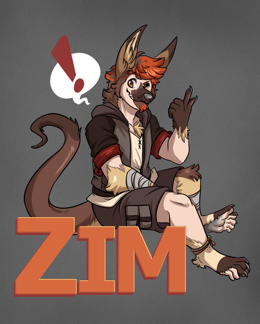 absurd_res anklet anthro anthro_transformation badge bottomwear brown_body brown_fur clothed clothing con_badge fur gesture gulonine hair hi_res hoodie human human_to_anthro hybrid jewelry kangaroo macropod mammal marsupial marten mustelid musteline orange_eyes paw_transformation pointing ra'zim red_hair sable_(disambiguation) sable_(marten) sableroo shorts species_transformation speech_bubble starwolfskin tail topwear transformation wrappings wraps zgf_art