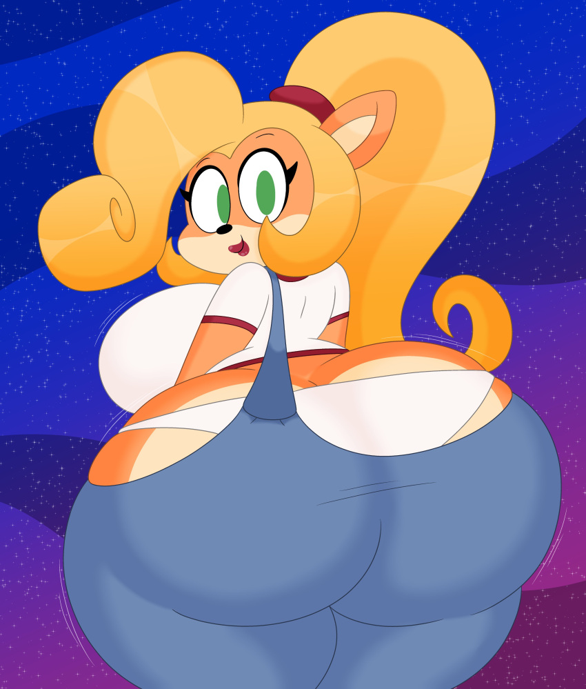 2023 3barts 4k absurd_res accessory activision anthro bandicoot big_breasts big_butt blonde_hair bouncing_breasts bouncing_butt breast_jiggle breasts bubble_butt butt butt_cleavage butt_jiggle clothing coco_bandicoot crash_bandicoot_(series) curvaceous curvy_figure denim denim_clothing digital_drawing_(artwork) digital_media_(artwork) eyelashes female fur green_eyes hair hair_accessory hair_tie hi_res hourglass_figure huge_breasts huge_butt jiggling lipstick long_hair looking_at_viewer looking_back looking_back_at_viewer makeup mammal marsupial motion_lines multicolored_body multicolored_fur orange_body orange_fur overalls panties ponytail red_lipstick simple_background small_waist smile solo tan_body tan_fur thick_thighs thigh_jiggle two_tone_body two_tone_fur underwear voluptuous white_clothing white_panties white_underwear wide_hips